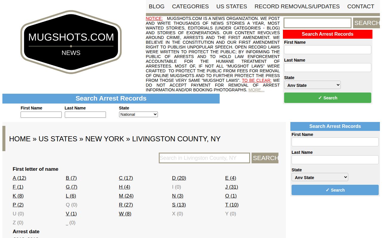 Unofficial Mugshots.com Livingston County mugshot record-list source